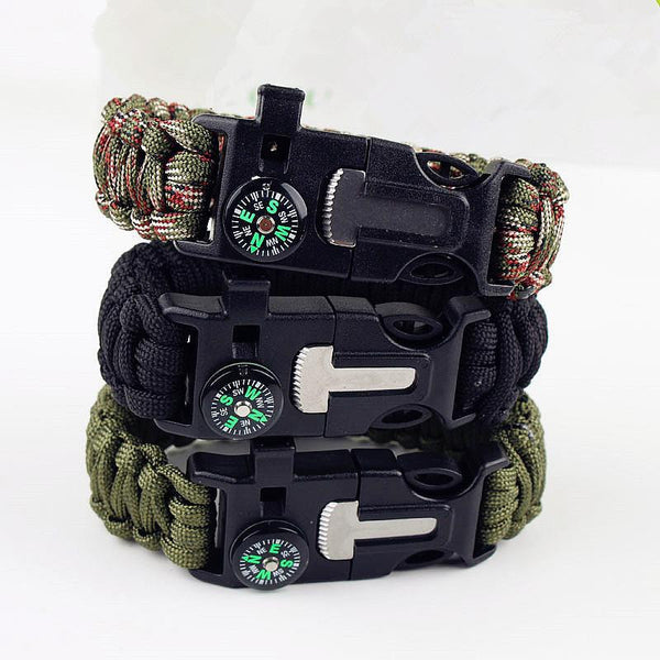 Men's Paracord Survival Bracelet Camping Outdoor Rescue Parachute Cord Wristband Flint Fire Starter Buckle Whistle Compass Kits